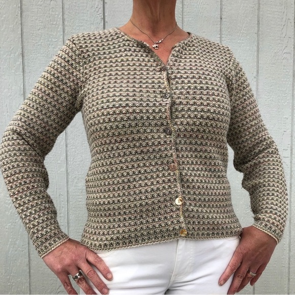 Vintage Cropped Knit Beige / Brown Cardigan Reba Rose Medium - Picture 3 of 7